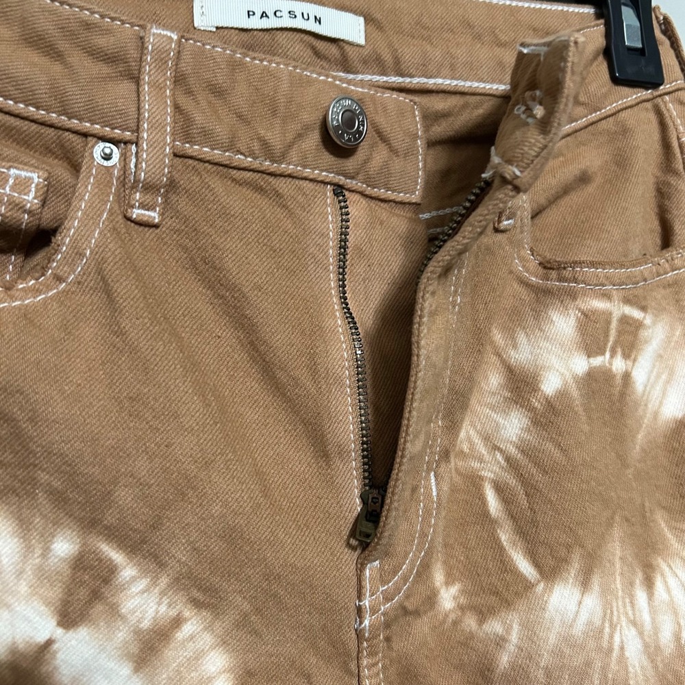 PacSun Tie Dye Jeans Womens 24 Brown High Rise Raw Hem Straight Leg 26X27 Boho - Picture 7 of 14
